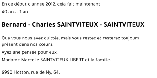 Bernard - Charles SAINTVITEUX - SAINTVITEUX