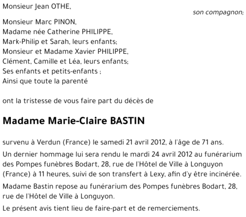 Marie-Claire BASTIN