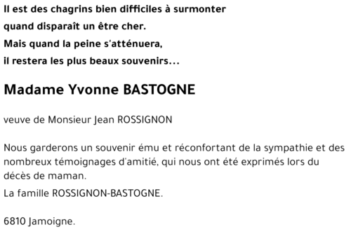 Yvonne BASTOGNE