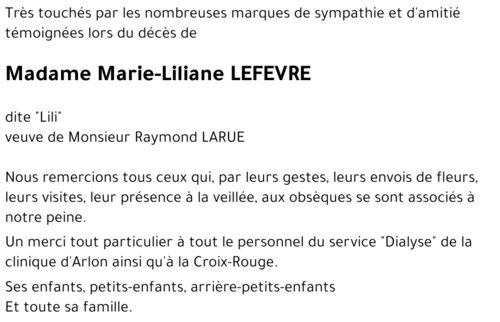 Marie-Liliane LEFEVRE « dite Lili »