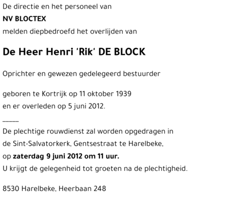 Henri 'Rik' DE BLOCK