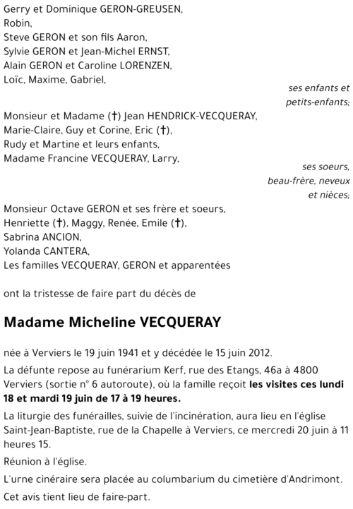 Micheline VECQUERAY