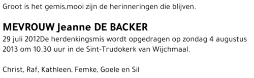 Jeanne De Backer