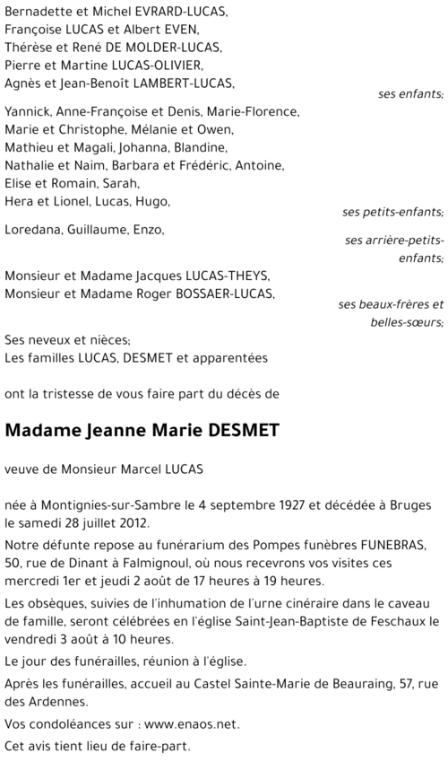 Jeanne Marie DESMET