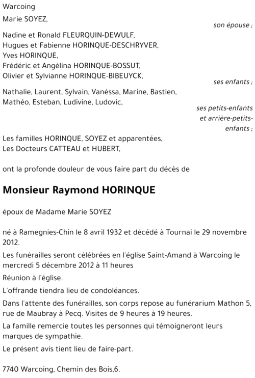 RAYMOND HORINQUE
