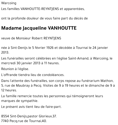 Jacqueline VANHOUTTE