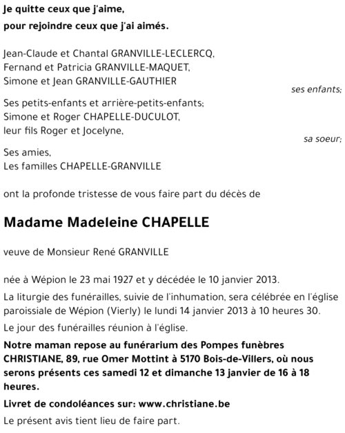 Madeleine CHAPELLE
