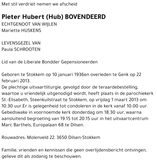Pieter Hubert (Hub) Bovendeerd