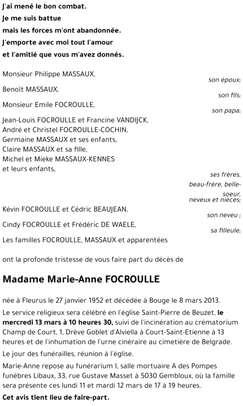 Marie-Anne FOCROULLE