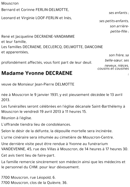 Yvonne DECRAENE