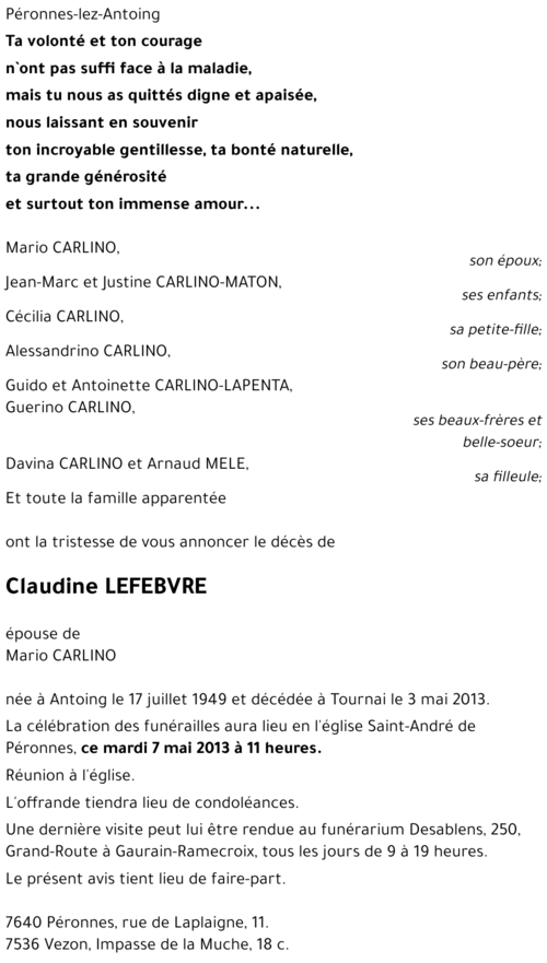 Claudine LEFEBVRE