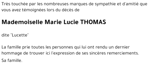Marie Lucie THOMAS « Dite Lucette »