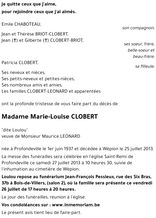 Marie-Louise CLOBERT