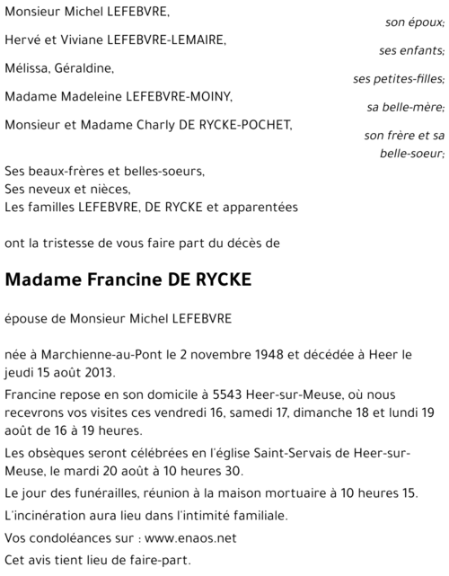 Francine DE RYCKE