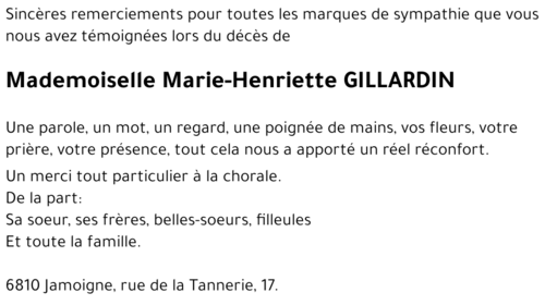 Marie-Henriette GILLARDIN
