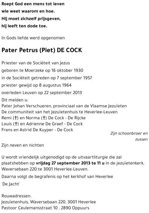 Petrus (Piet) DE COCK
