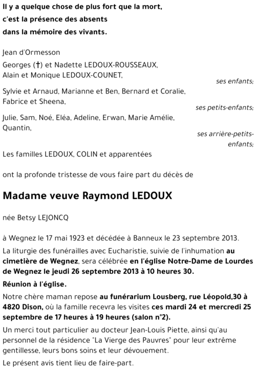 veuve Raymond LEDOUX