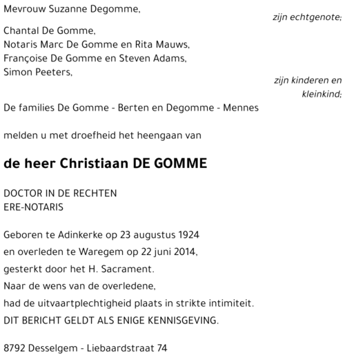 Christiaan DE GOMME