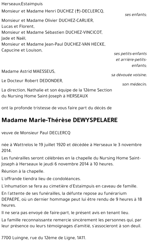 Marie-Thérèse DEWYSPELAERE
