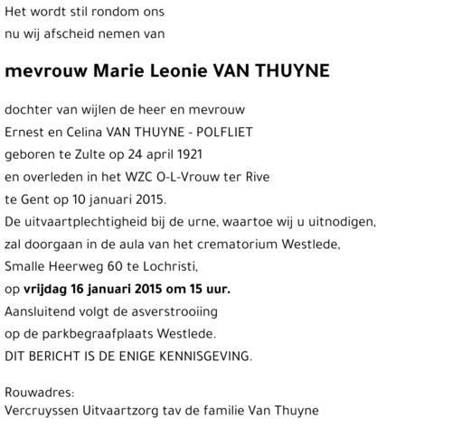 Marie Leonie VAN THUYNE