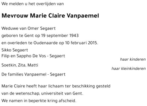 Marie Claire Vanpaemel