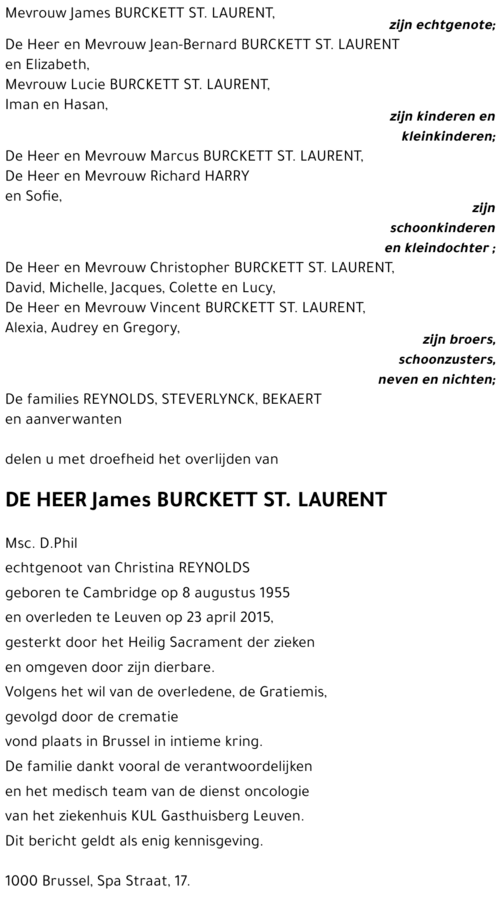 James BURCKETT ST. LAURENT