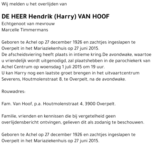 Hendrik (Harry) Van Hoof