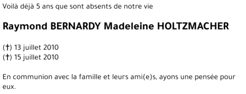Raymond BERNARDY Madeleine HOLTZMACHER