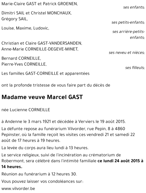 veuve Marcel GAST