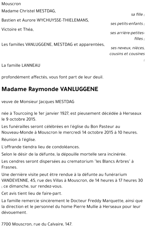 Raymonde VANLUGGENE