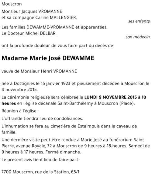 Marie José DEWAMME