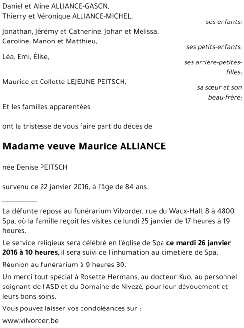 veuve Maurice ALLIANCE