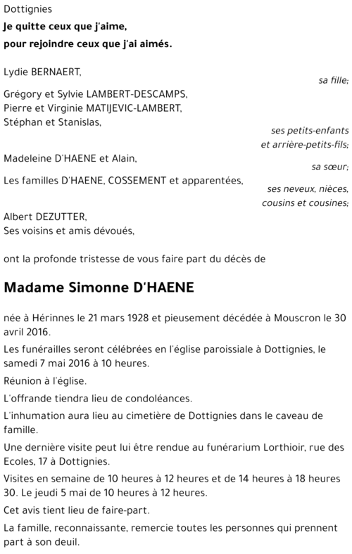 Simonne D'HAENE