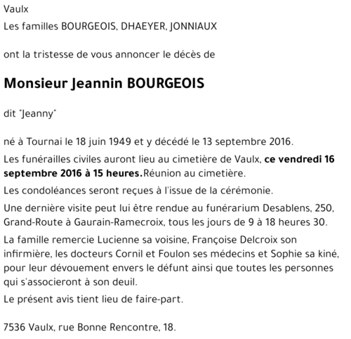 Jeannin BOURGEOIS