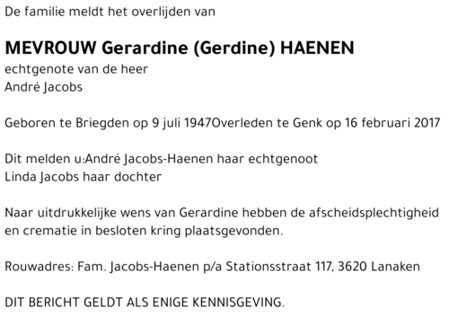 Gerardine (Gerdine) Haenen