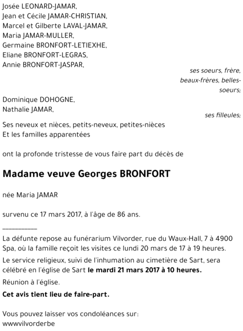 veuve Georges BRONFORT