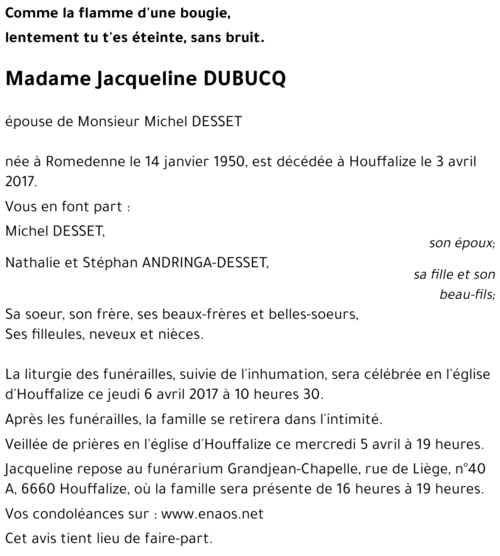 Jacqueline DUBUCQ