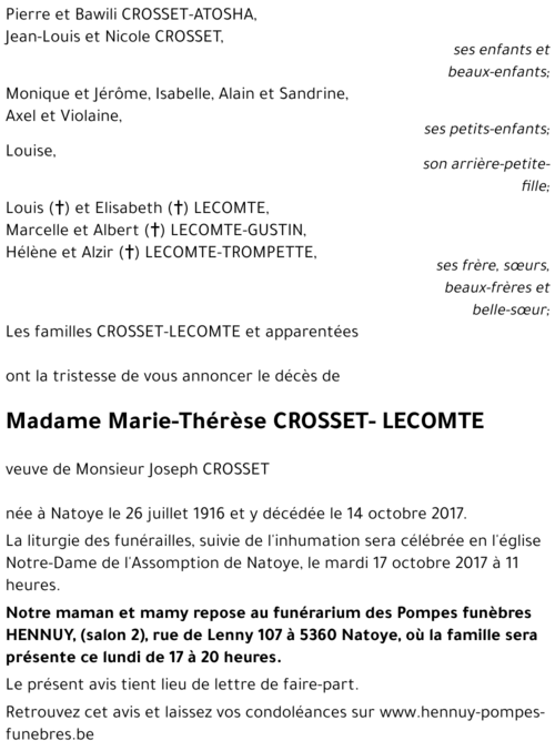Marie-Thérèse CROSSET - LECOMTE