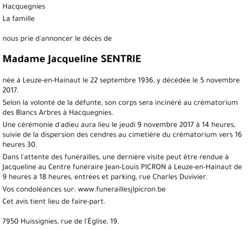 Jacqueline SENTRIE