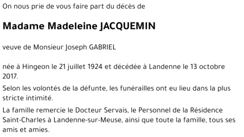 Madeleine JACQUEMIN