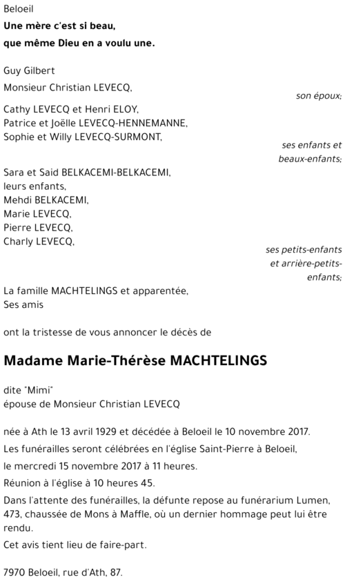 Marie-Thérèse MACHTELINGS dite 