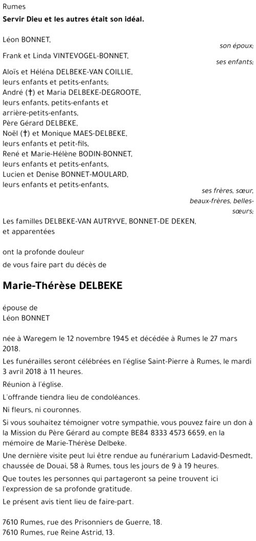 Marie-Thérèse DELBEKE