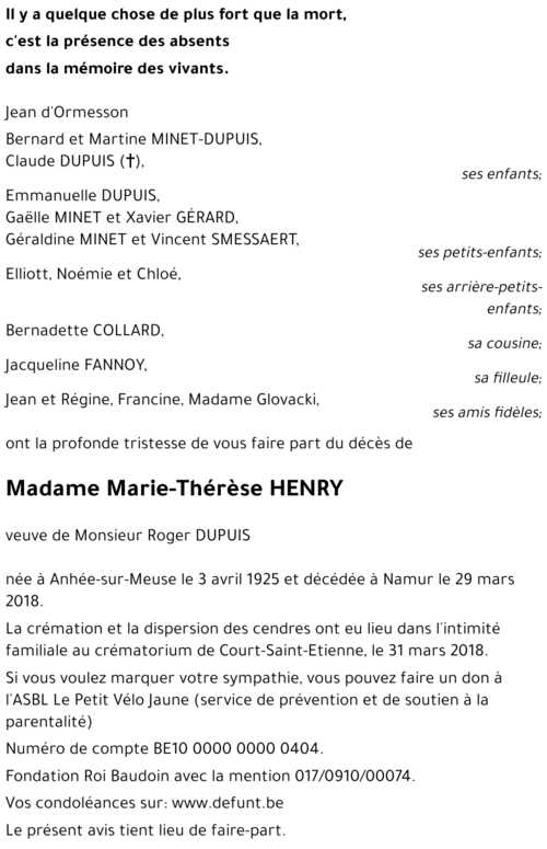 Marie-Thérèse HENRY