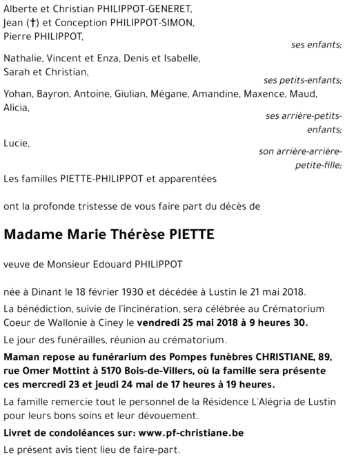 Marie Thérèse PIETTE