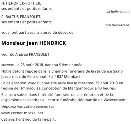 Jean HENDRICK