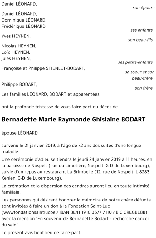 Bernadette Marie BODART