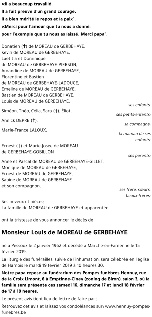 Louis de MOREAU de GERBEHAYE
