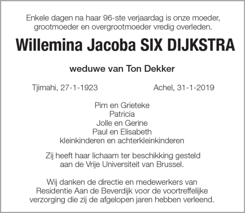 Willemina Jacoba Six Dijkstra