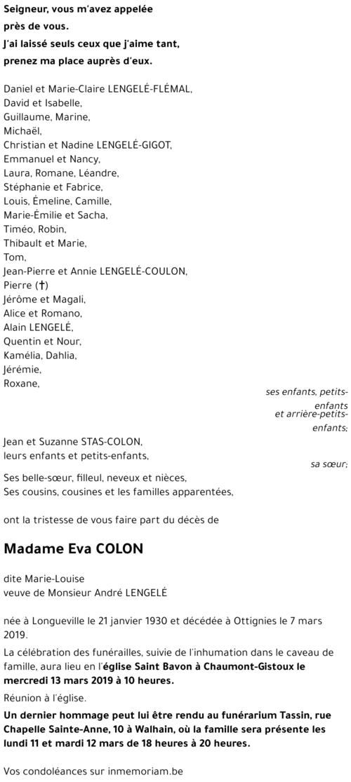 Eva COLON (dite Marie-Louise)