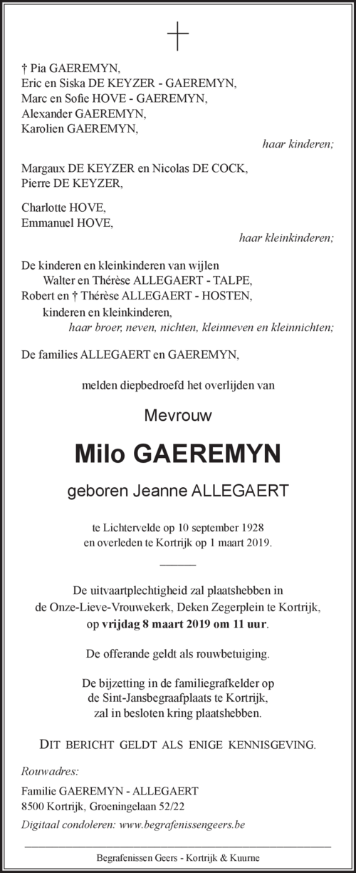 Jeanne GAEREMYN - ALLEGAERT